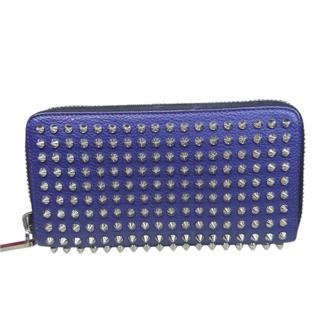 Christian Louboutin Calfskin Panettone Spiked Zip Around Wallet in Purple